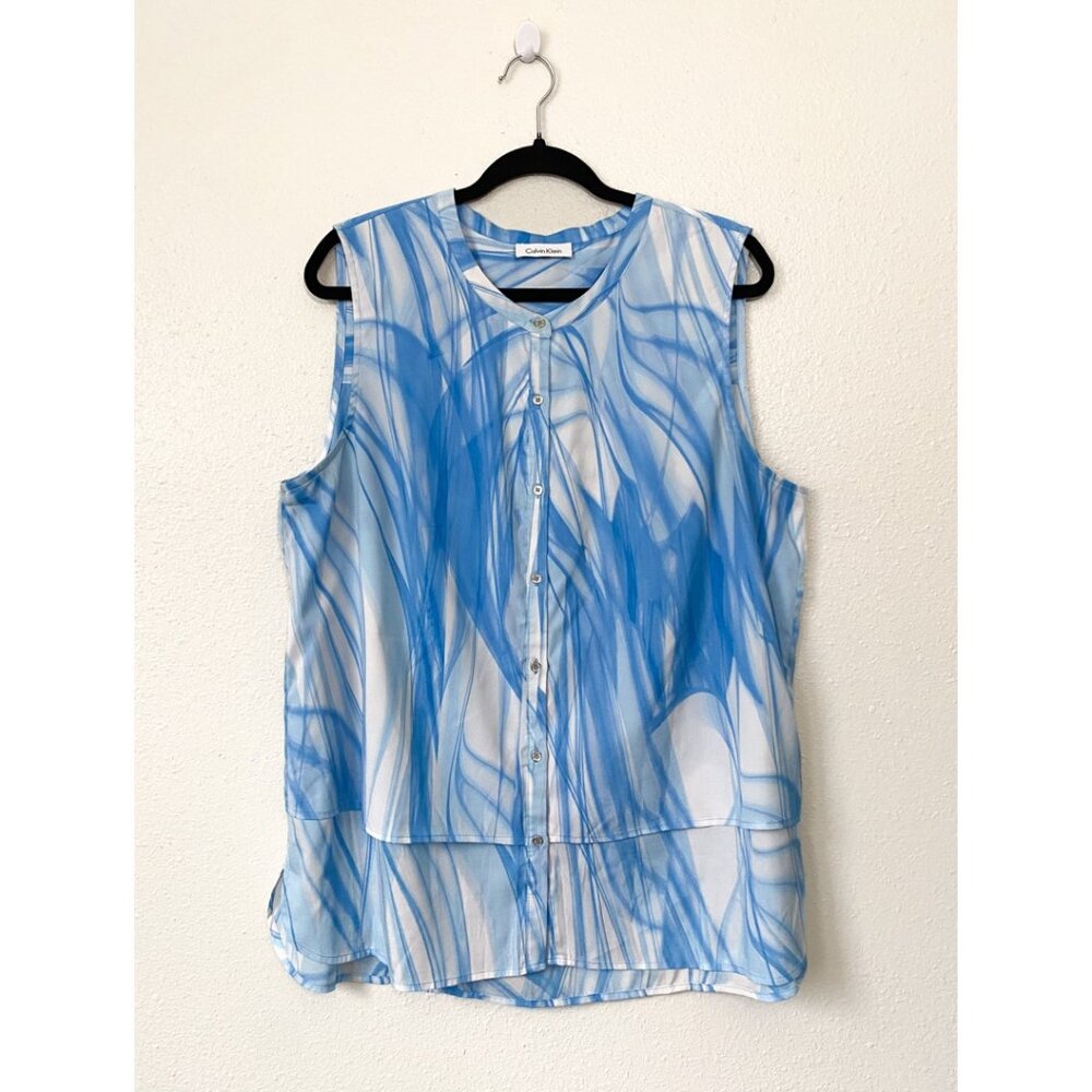 Calvin Klein Sleeveless Button-Down Shirt with Nehru Collar